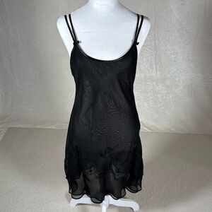 HALSTON Women’s Black Sheer Mini Slip Dress Dark Fairy Whimsigoth Romantic Small